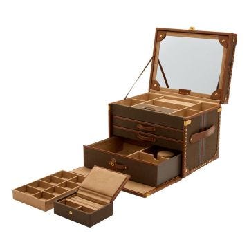 Photo of the WOLF 1834 Ida Trunk Jewellery Box in khaki, featuring a vintage-inspired design with ample storage for rings, necklaces, and other valuables 190041