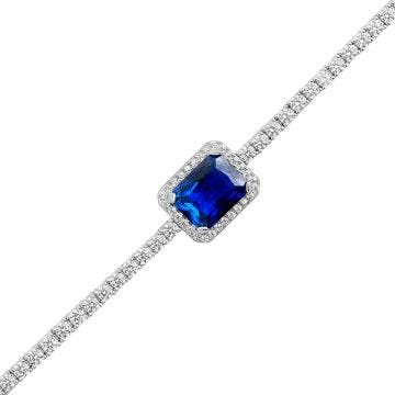 Sterling Silver Cubic Zirconia Blue Cushion Cut Center Stone Tennis Bracelet