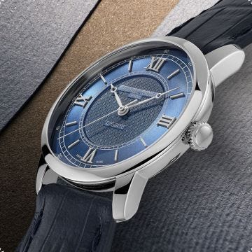 Photo of the Frederique Constant Classics Premiere 38.5mm Automatic Watch with Navy Dial, Stainless Steel Case & Leather Strap – FC-301N3B6