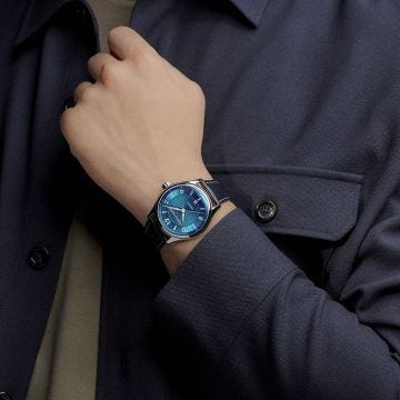 Photo of the Frederique Constant Limited Edition Classics Runabout 42mm Automatic Watch with Blue Dial, Stainless Steel Case & Leather Strap – FC-303RMLN5B6