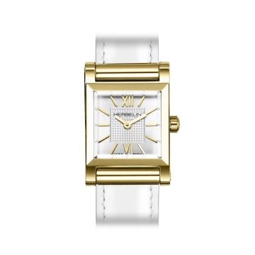 Photo of the Herbelin Antares Square 19.4mm White Dial Quartz Stainless Steel & Yellow Gold PVD Watch Face| H17144P08