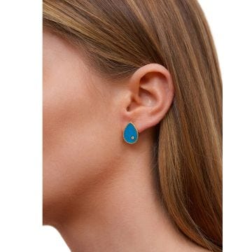 Yvonne Léon 9K Yellow Gold Paire de Puces Poire Turquoise or Jaune