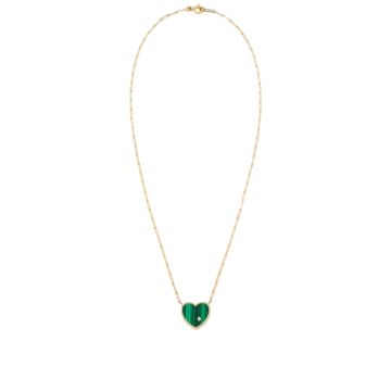 9K Yellow Gold Collier Solitaire Pm Coeur Malachite or Jaune Necklace