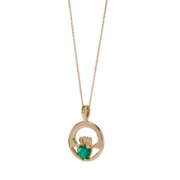 14K Yellow Gold Heart Shape Emerald 0.55ct Pendant Necklace