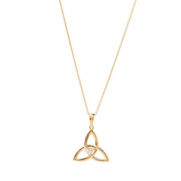 14K Yellow Gold Diamond 0.25ct Trinity Knot Pendant Necklace