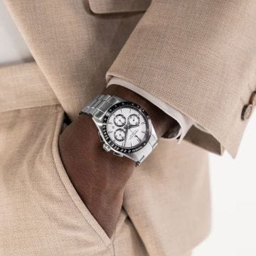 Photo of the Hamilton Jazzmaster Performer Auto 42mm White Dial Stainless Steel Watch – H36606110