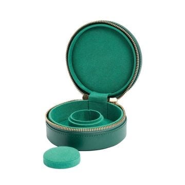 Photo of the WOLF 1834 Sophia Round Zip Case Leather Jewelry Box in green 392312