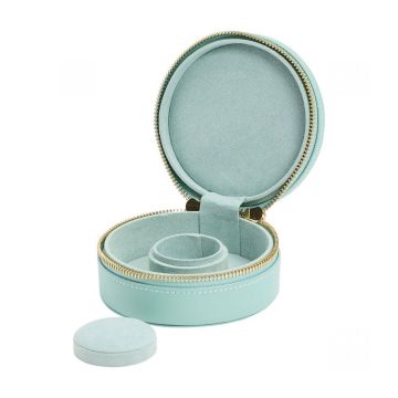 Photo of the WOLF 1834 Sophia Round Zip Case Leather Jewelry Box in turquoise 392330