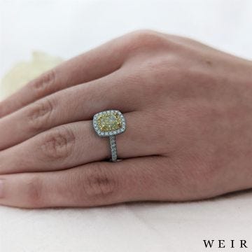 Platinum 1.25ct Fancy Yellow IF  Cushion cut Diamond Engagement Ring