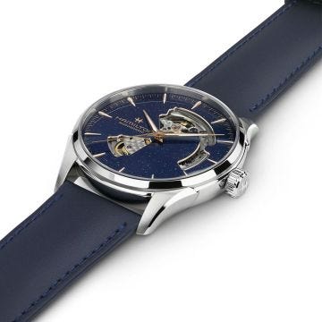 Photo of the Hamilton Jazzmaster Open Heart Auto 42mm Navy Dial Leather Strap Watch – H32705640