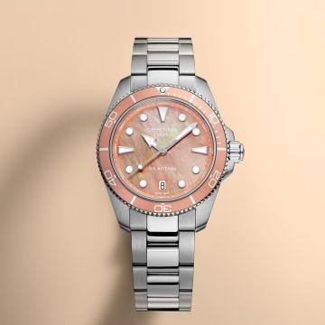 DS Action 34.5mm Coral MOP Dial Quartz Movement Stainless Steel Bracelet Watch