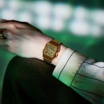 Edgy Vintage Gold Dial Digital Gold-Plated Stainless Steel Watch