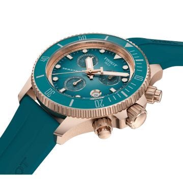 Seastar 1000 Quartz Chronograph 38mm Turquoise Dial Silicone Strap Watch