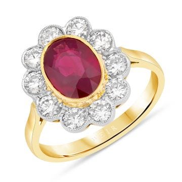 18k Ruby & Diamond Cluster Dress Ring