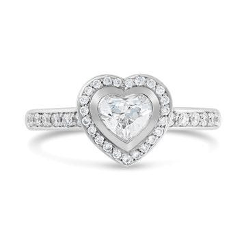 18k White Gold Heart Brilliant Cut Diamond with Halo Ring