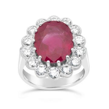 Weir Collection 18k White Gold Ruby & Diamond Halo Ring