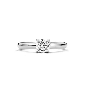 Rhodium Plated Solitaire Cubic Zirconia Brilliant Cut Promise Ring Size 54