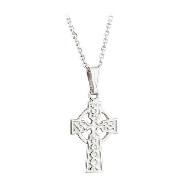 14k White Gold Celtic Cross Pendant Necklace