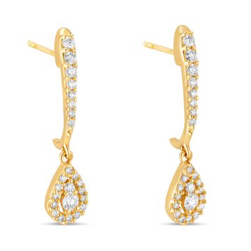 18k Yellow Gold and Pear Cut Diamond Halo Drop Earrings