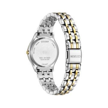 Photo of the Citizen Silhouette Diamond 26mm, Black Dial, Stainless Steel & Gold PVD, Eco-Drive Watch EM1014-50E