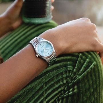 Photo of the Citizen Ladies' Diamond 33mm, Blue Dial, Stainless Steel, Eco-Drive Watch EW2700-54L