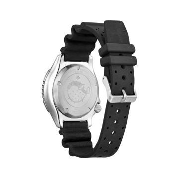 Photo of the Citizen Promaster Diver Automatic 44mm, Black Dial, Automatic Movement, Stainless Steel Case, Black Polyurethane Strap Watch NY0130-08E