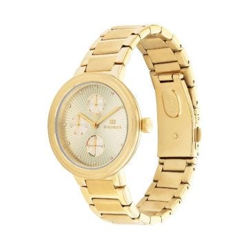 Tommy Hilfiger Ladies 34mm Gold Dial Quartz Movement Stainless Steel Bracelet Watch