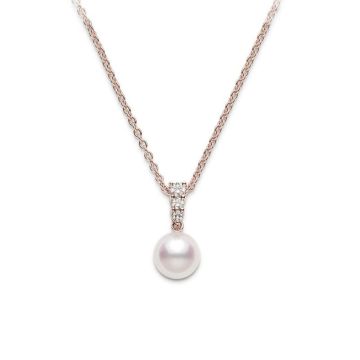 Mikimoto 18k Rose Gold 8mm Akoya Grade A+ Pearl Diamond Pendant Necklace