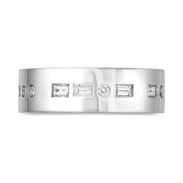 18k White Gold Baguette & Round 0.52ct Diamond Wide Band Ring