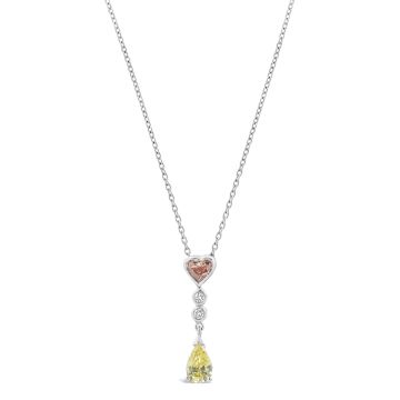 Pink, Yellow and White Diamond Necklace