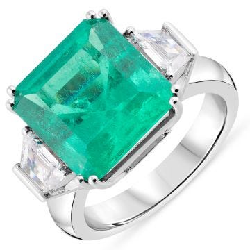 18K white gold and Emerald Ring with diamonds