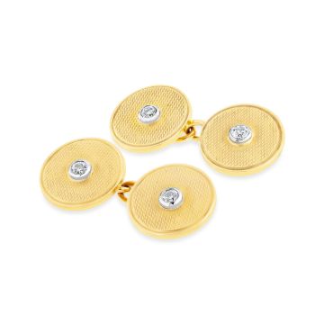 18k Gold Diamond Set Round Cuff Links