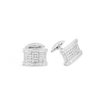 18k White Gold Round Diamond Cuff Links