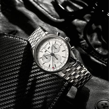 Photo of the Frederique Constant Classics Chronograph Triple Calendar 40mm Quartz Watch – Silver Dial & Stainless Steel Bracelet – FC-296SW5B6B