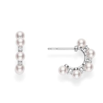 Mikimoto 18k White Gold Akoya Pearl Diamond Hoop Earrings