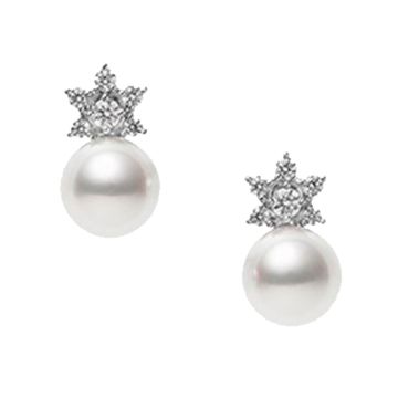 Mikimoto 18k White Gold Classic Collection Pearl Diamond Earrings