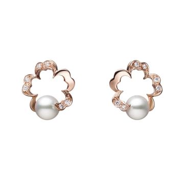 18ct Rose Gold Cherry Blossom 6mm Pearl Diamond Earrings