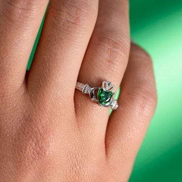 May Birthstone Emerald Claddagh Ring