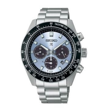 Seiko Crystal Trophy Speedtimer Solar Chronograph, Prospex 41.4mm, Blue Dial, Solar Quartz Movement, Stainless Steel Case, Stainless Steel Bracelet Watch ssc935p1