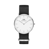 Classic 36mm White Dial Fabric Strap Watch
