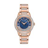 Photo of the Bulova TurnStyle Navy Dial Rose Gold PVD Swarovski Crystal Watch - 98L247
