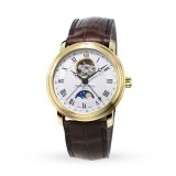 Photo of the Frederique Constant Classics Moonphase 40mm Automatic Watch with White Dial, Yellow Gold PVD Case, and Leather Strap – FC-335MC4P5