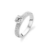 Rhodium Plated Sterling Silver Pavé Cubic Zirconia Promise Ring Size 54