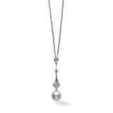 Mikimoto 18k White Gold and Diamond Vintage Style Pendant