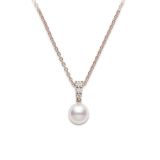 Mikimoto 18k Rose Gold 8mm Akoya Grade A+ Pearl Diamond Pendant Necklace