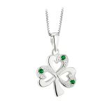 Sterling Silver Synthetic Emerald Shamrock Necklace