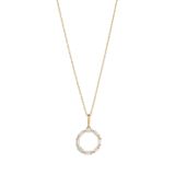N9ne 9k Yellow Gold CZ Baguette Set Circle Pendant Chain Necklace