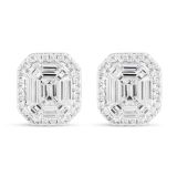 18k White Gold Diamond Baguette Halo Earrings