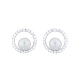Mikimoto 18k White Gold 6mm Grafe A+ Akoya Pearl Diamond Earrings