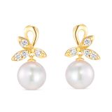 18k Yellow Gold Akoya Pearl and Diamond Drop Earrings